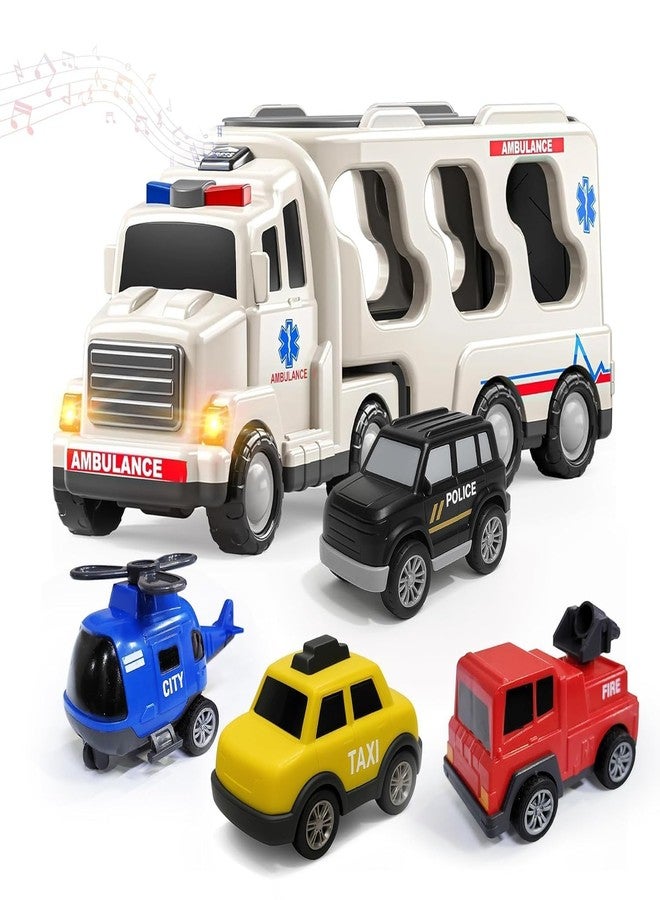 BlackZone 5-in-1 Friction-Powered Transport Carrier Vehicle Set | Montessori Educational Transport Carrier Vehicle Toy for Boys & Girls, Birthday Gift Ages 3+ (5 in 1 Ambulance Transport Carrier) - Image 1